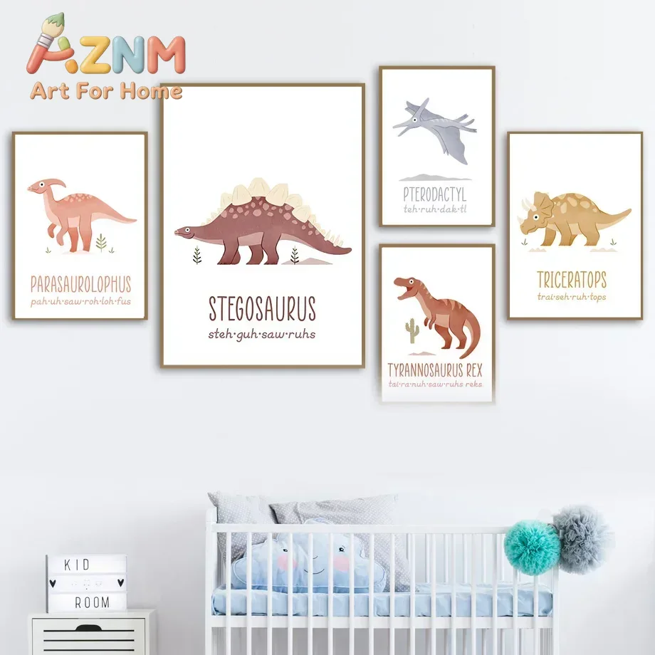 AZNM Cute Dinosaur Name Canvas - Kids Education Name 评论和价格