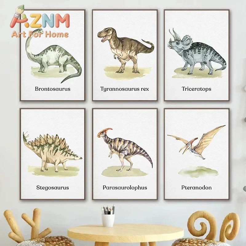 AZNM Watercolor Dinosaur Canva - Kids Education Name 评论和价格